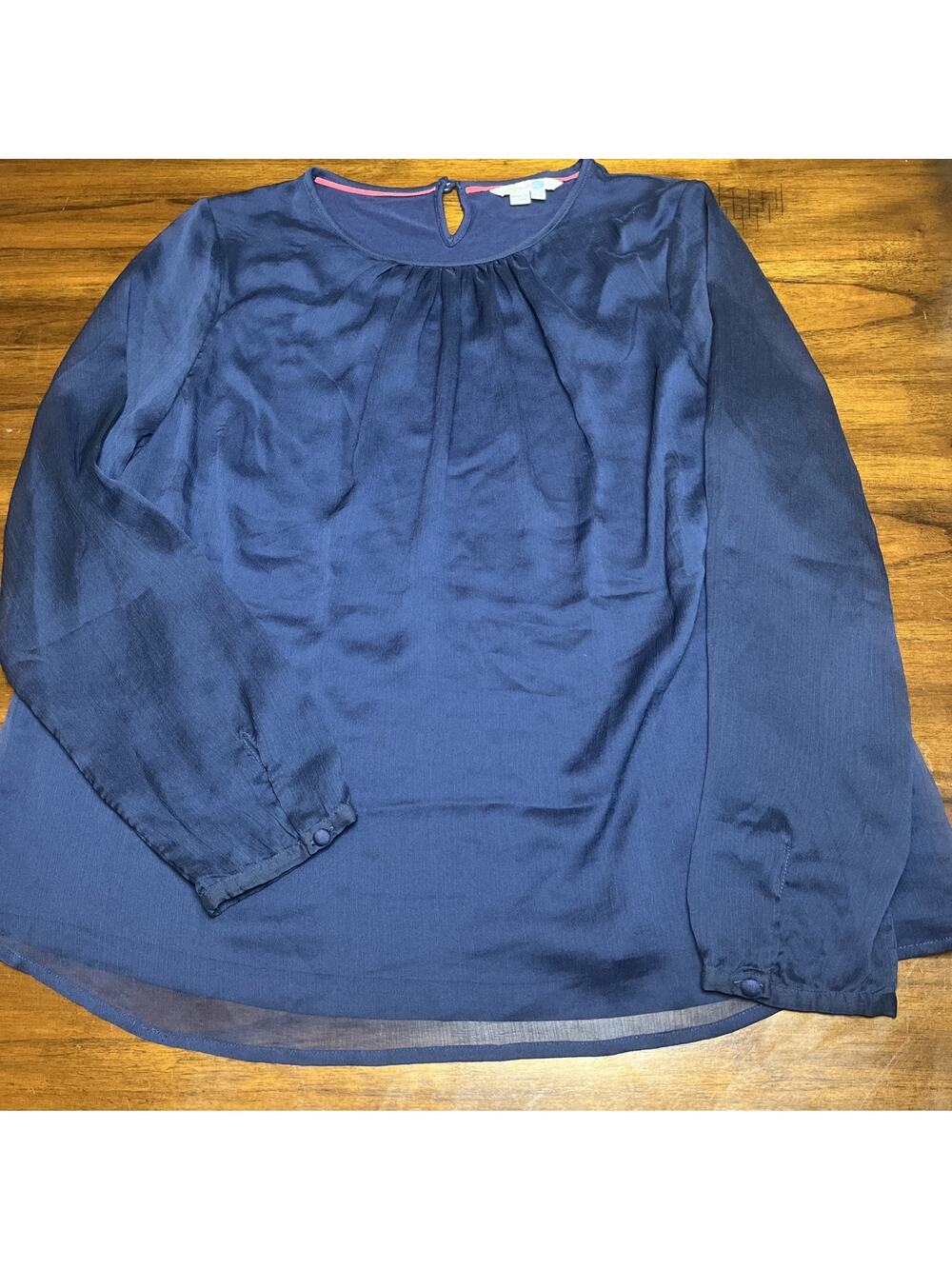 Boden Navy Blue Sheer Long Sleeved Blouse Size US 14 / UK 18 Sophisticated Prep